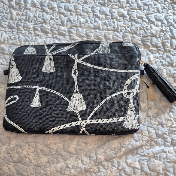 Chico's Handbags - Chico's Navy and White Rope Pattern Pouch